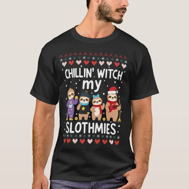 Camiseta Relaxando Com Meus Slothmies Funny Sloth Natal Fei (Frente)