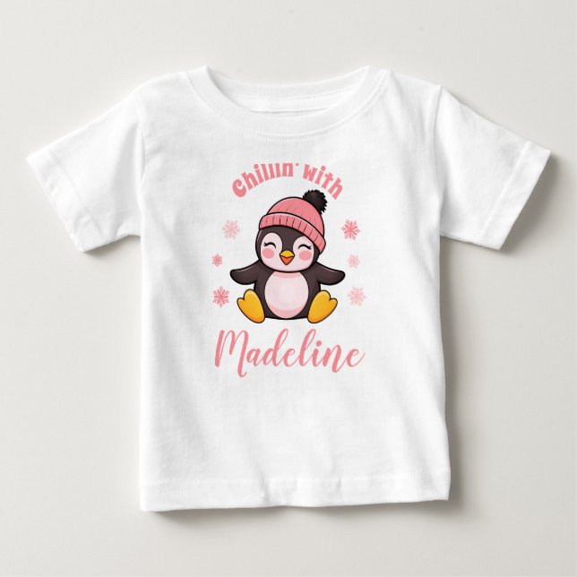 Camiseta Relaxando com o Nome Pinguim Bonito Natal Natal  (Frente)
