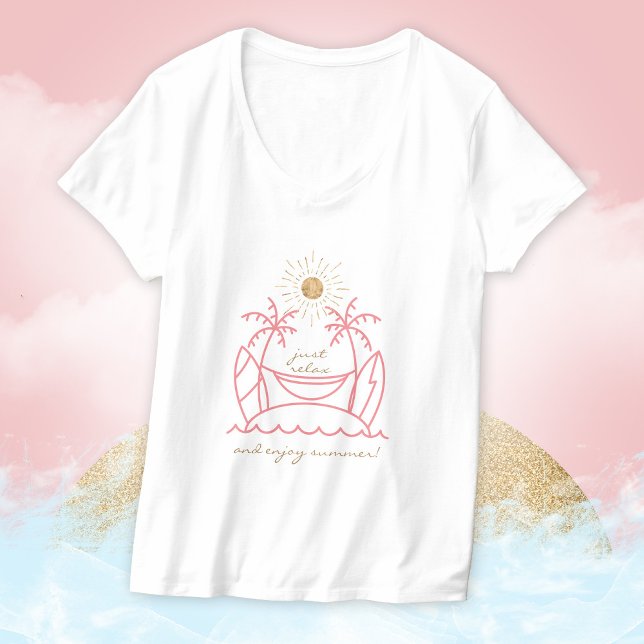 Camiseta Relaxe Desfrute da Ilha Palm de Paraíso Surf de Ve (Just Relax Enjoy Summer Surf Paradise Palm Island T-Shirt ©Susanne Sachers - Sunny Mind Design 🌞)