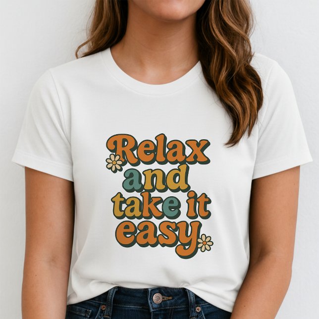 Camiseta Relaxe e Seja Fácil Flor de Margarida Retro Groovy (Criador carregado)