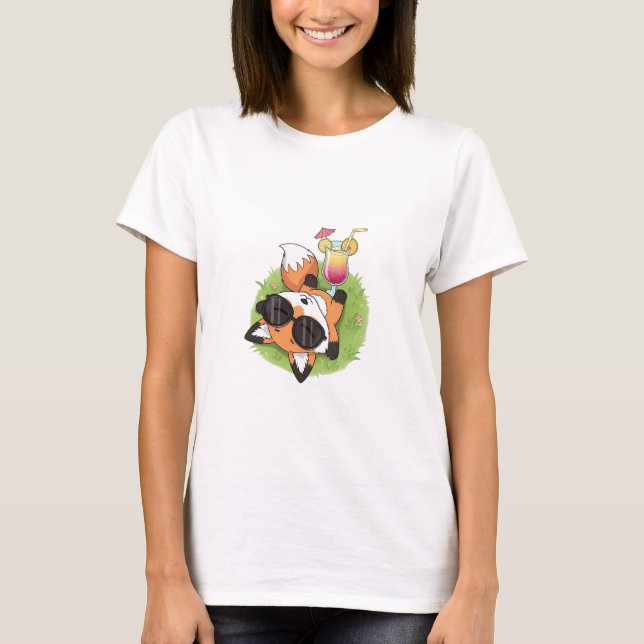 Camiseta Relaxed Summer Fox Wearing Sunglasses (Frente)