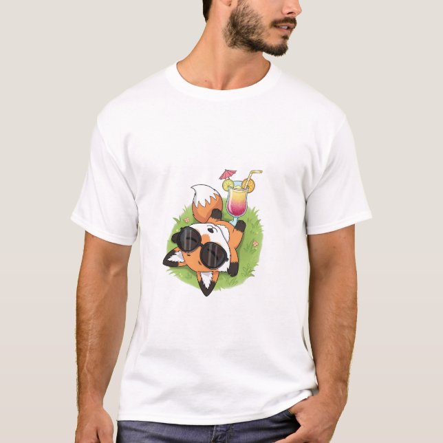 Camiseta Relaxed Summer Fox Wearing Sunglasses (Frente)
