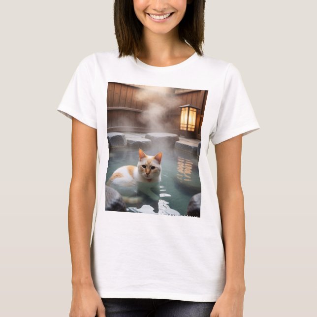 Camiseta Relaxing Hot Spring Cat (Frente)