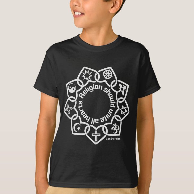 Camiseta Religião Deveria Unir Todos Os Símbolos Corações B (Frente)