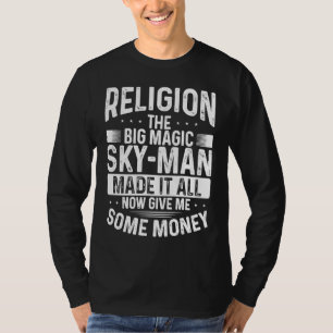 Camiseta Religião O Grande Homem Mágico do Céu Fez Tudo Ago
