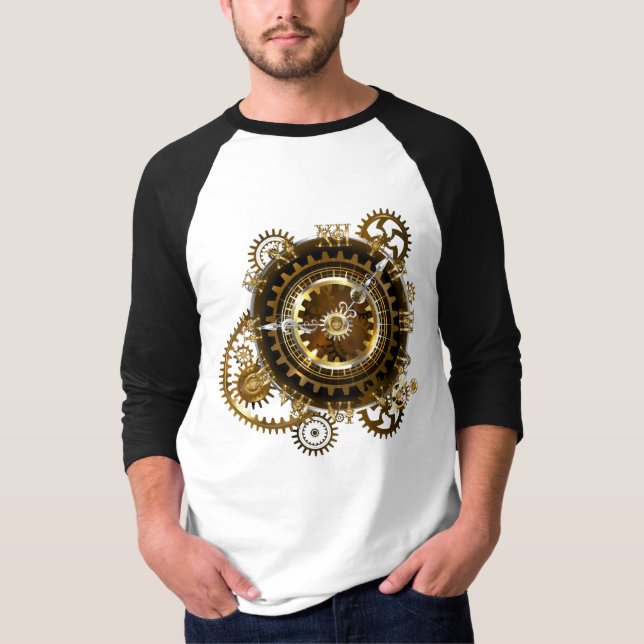 Camiseta Relógio a vapor com engrenagens antigas (Frente)