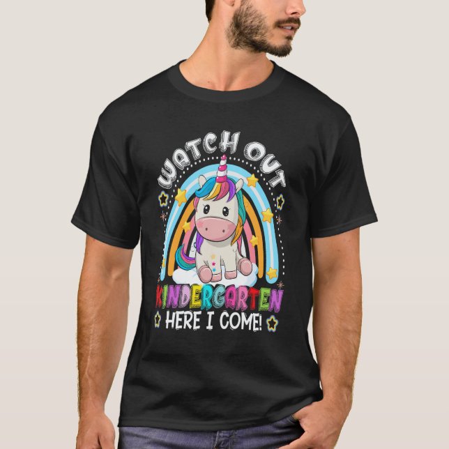 Camiseta Relógio Arco-íris de Unicórnio Cuidado Jardim de I (Frente)