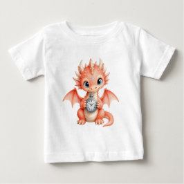 Camiseta Relógio de Bolso de Bebê Dragão Fofo Arte em Aquar