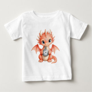 Camiseta Relógio de Bolso de Bebê Dragão Fofo Arte em Aquar