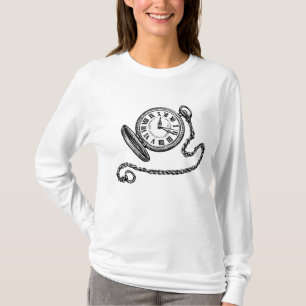Camiseta Relógio de Bolso Vitoriano Vintage em Arte Linear