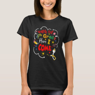 Camiseta Relógio de Crianças de Volta às Aulas Cuidado 4ª S