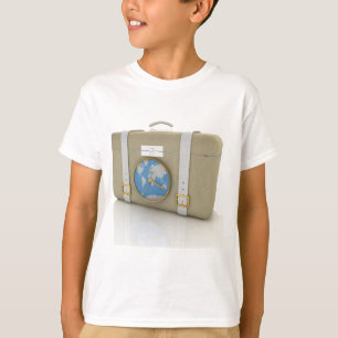 Camiseta Relógio de Mala de Viagem Antiga Mapa Mundial