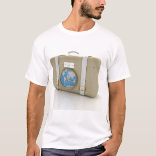 Camiseta Relógio de Mala de Viagem Vintage Mapa Mundial