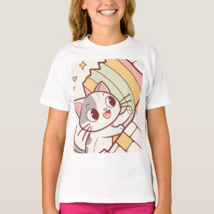 Camiseta Relógio de parede do gato Kawaii fofo