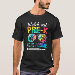 Camiseta Relógio de Tie Dye, Cuidado Pré K Aqui Eu Vou De V