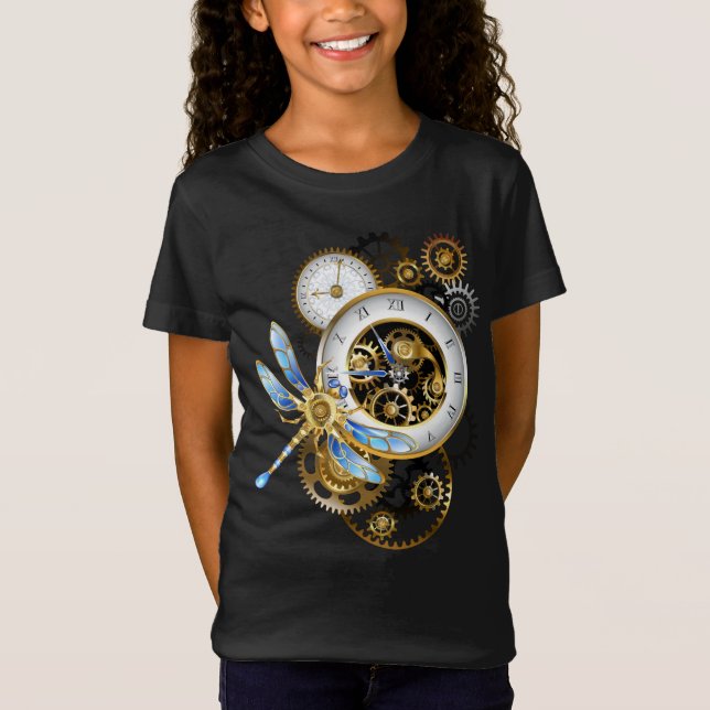Camiseta Relógio Steampunk com Dragonfly Mecânica (Frente)