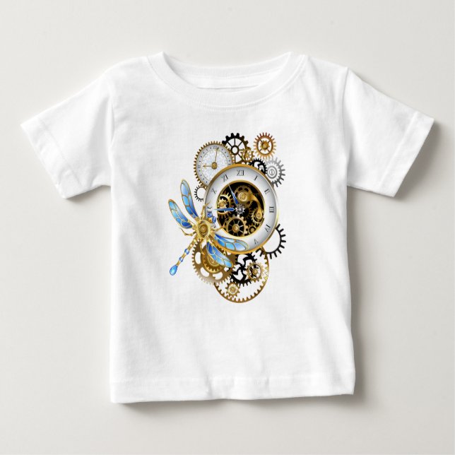 Camiseta Relógio Steampunk com Dragonfly Mecânica (Frente)