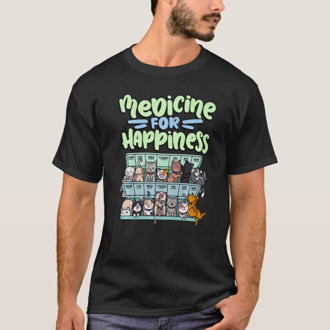 Camiseta remédio para felicidade pílula animais de raças ga (Frente)