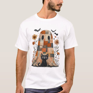 Camiseta Remendo de Halloween Fantasma e Gato, Assustadoram