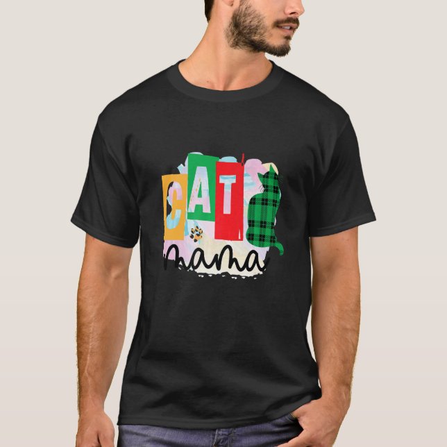 Camiseta Remendo de Patchwork Gráfico da Mamãe Gato (Frente)