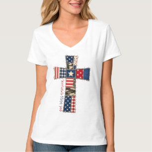 Camiseta Remendo Deus Abençoe a América Costura Colorida