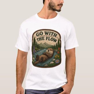 Camiseta Remendo Embroiderado de Lontra 'Vá com o Fluxo'