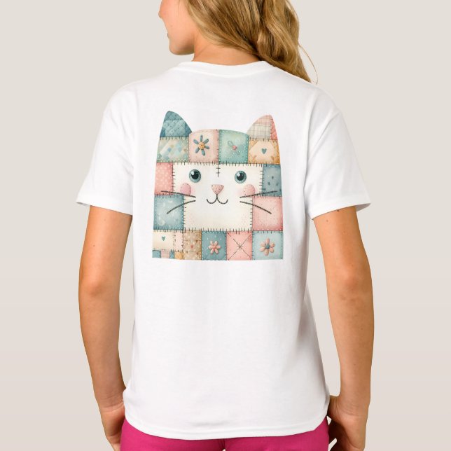 Camiseta Remendo Falso Casa Pastel Gatinho Rosto (Verso)