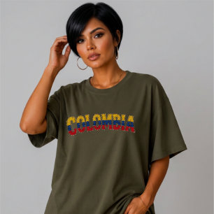 Camiseta Remendo Falso Trabalho Manual Colômbia Orgulho Nac