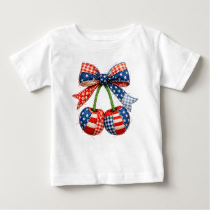 Camiseta Remendo Patriótico Americano de Cerejas com Laço