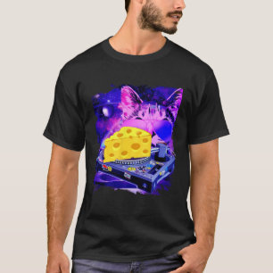 Camiseta Remix do Space Cat DJ cheese Remix para a galáxia