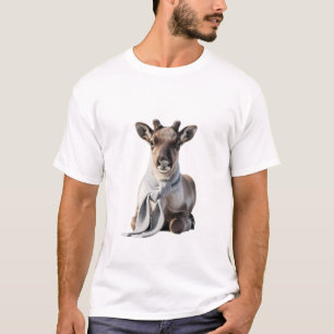 Camiseta Rena Bebê Adorável Vestindo um Cachecol Cinza Maci
