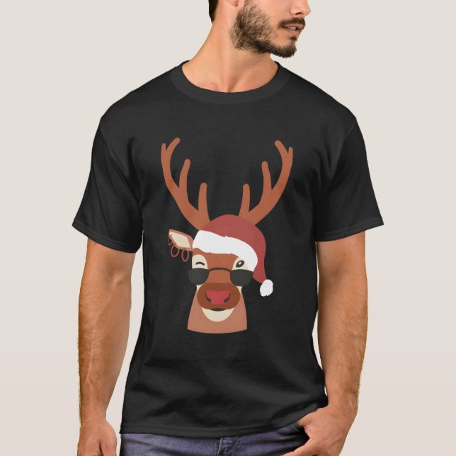 Camiseta Rena Com Óculos De Sol E Ladrões Para Crianças (Frente)