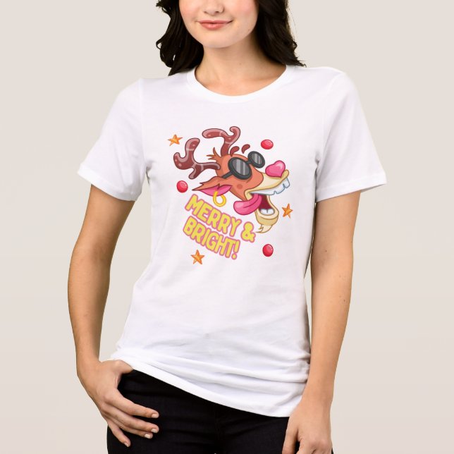 Camiseta Rena Cool Natal Alegre Brilhante (Frente)