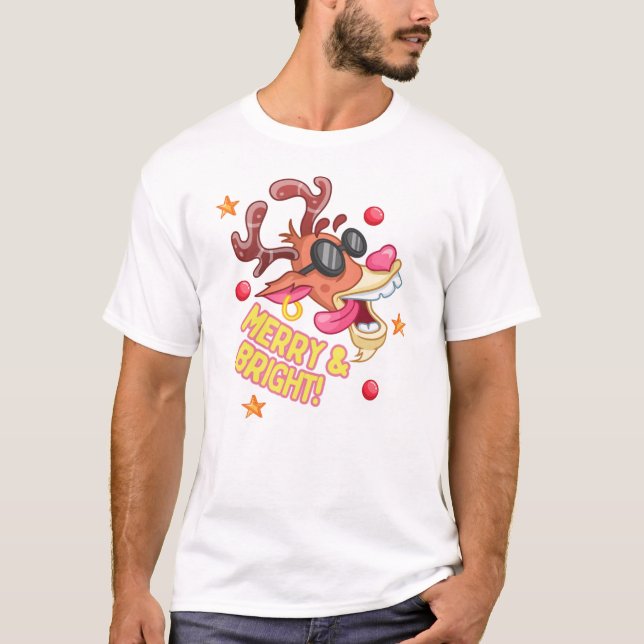 Camiseta Rena Cool Natal Alegre Brilhante (Frente)