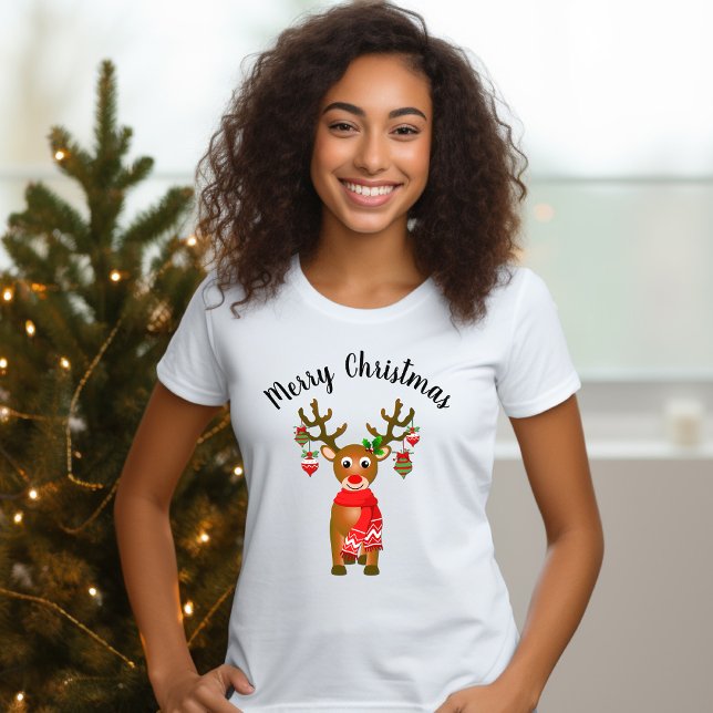 Camiseta Rena Cuta Com Enfeites de natal Com Texto (Criador carregado)