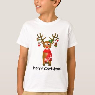 Camiseta Rena Cuta Com Enfeites de natal Com Texto
