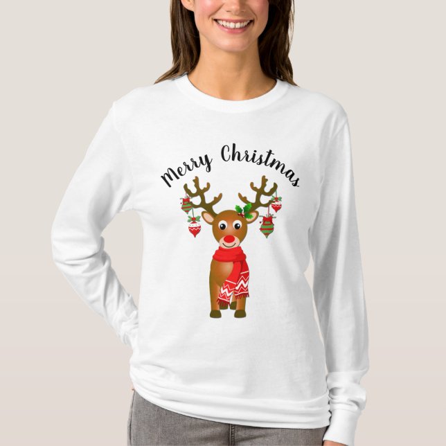 Camiseta Rena Cuta Com Enfeites de natal E Texto (Frente)