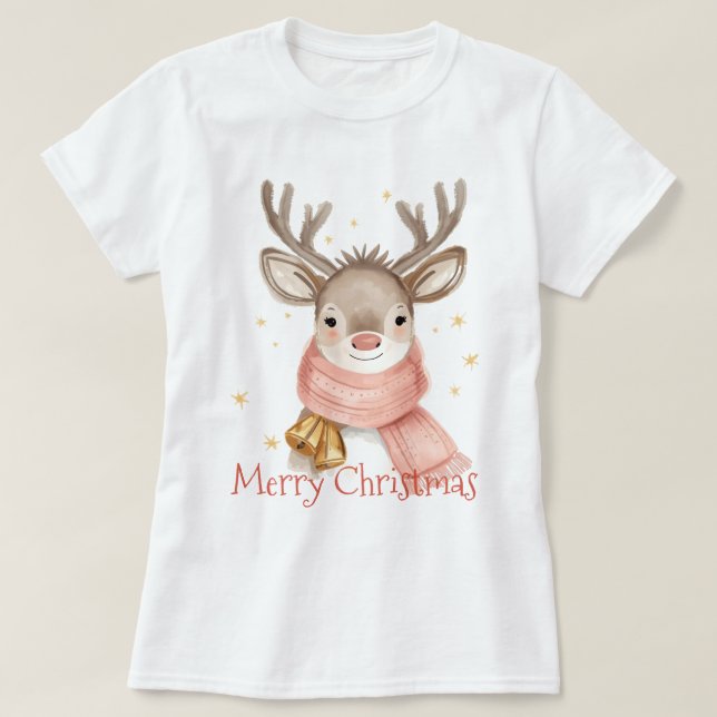 Camiseta Rena de Aguarela com Presente Personalizado (Frente do Design)