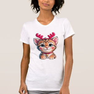 Camiseta Rena de Gatinho Fofo Amante de Gato de Natal Eng