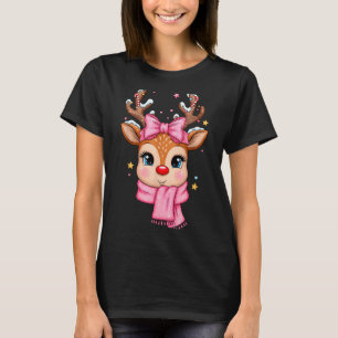 Camiseta Rena de Natal Alegre Menina Fofa Mulheres Crianças