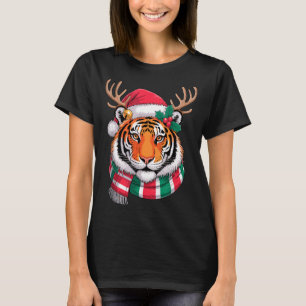 Camiseta Rena de Natal Chapéu de Papai Noel Tigre Xmas