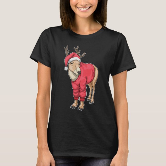 Camiseta Rena de Natal chapéu do Papai Noel (Frente)