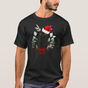 Camiseta Rena de Natal Chapéu do Papai Noel Gato Preto Luze