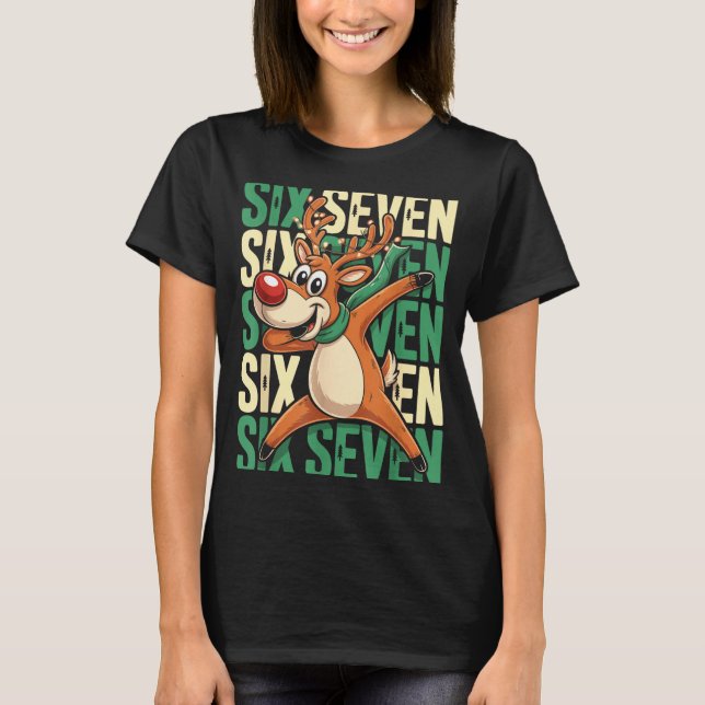 Camiseta Rena de Natal engraçada Dabbing Natal Dab Seis (Frente)