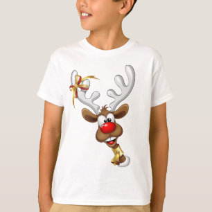 Camiseta Rena de Natal Engraçada Espiando Meme de Natal