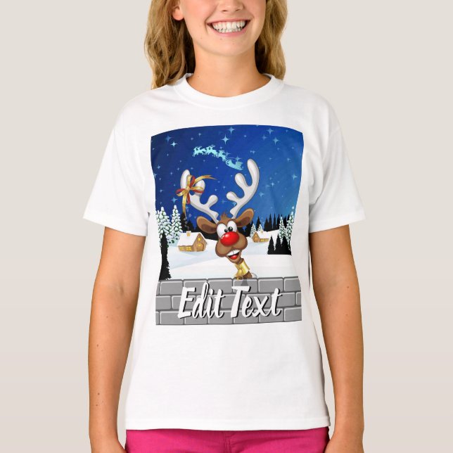 Camiseta Rena de Natal Engraçada Espiando Meme de Natal (Frente)