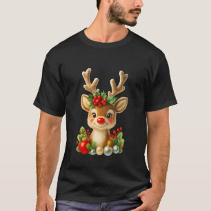 Camiseta Rena de Natal Fofa Ilustração 3D Férias