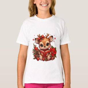 Camiseta Rena de Natal Fofo Lendo Livro