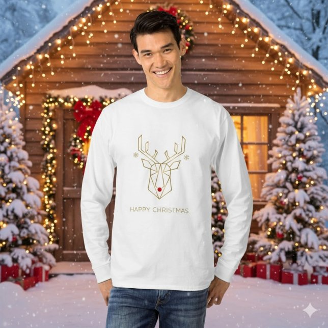 Camiseta Rena de Natal Geométrica em Dourado (Criador carregado)