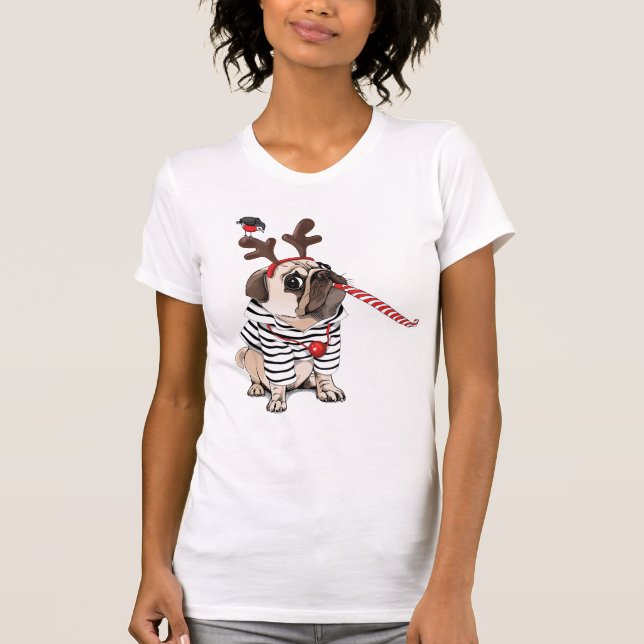 Camiseta Rena do Pug do Feliz Natal | (Frente)